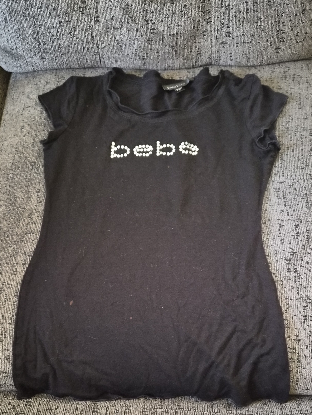 bebe Black Short Sleeve Rhinestone Logo Tee